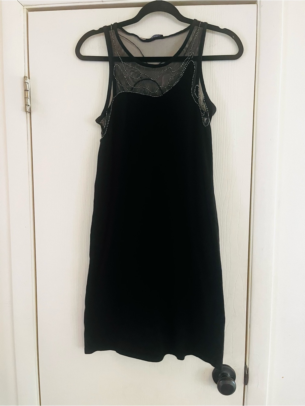 VTG 90s SISLEY Made In Italy Y2K Mesh Beaded Sexy Bodycon Little Black Dress S